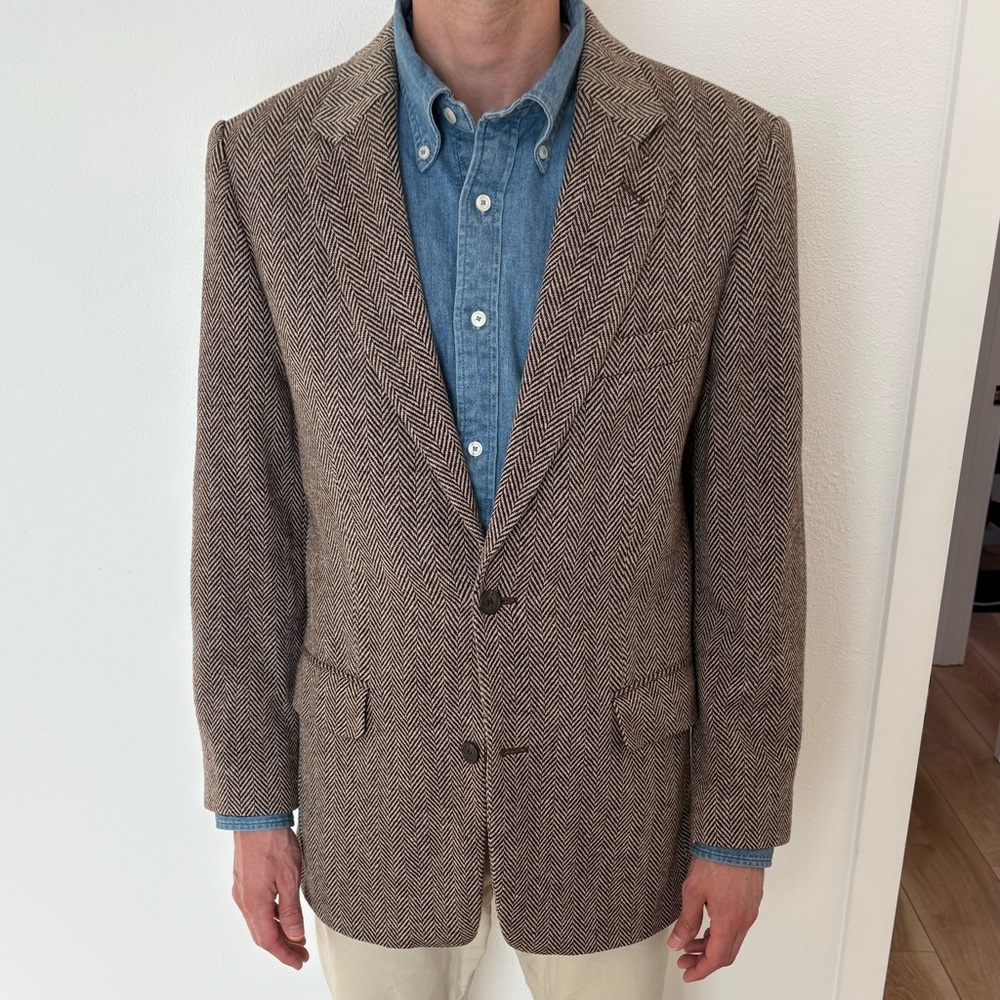 J.Crew Brown Herringbone Tweed Wool Sport Coat 40R